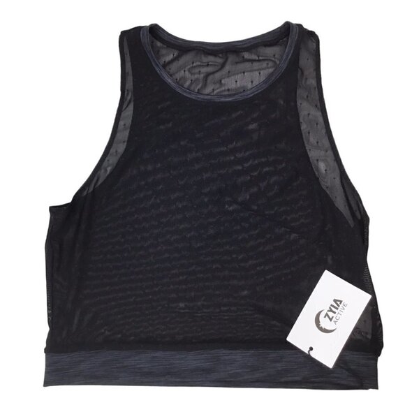Zyia Active Luxe Mesh Crop Tank NWT Size XXL Sheer Sleeveless Black Dot Calm - Picture 7 of 9